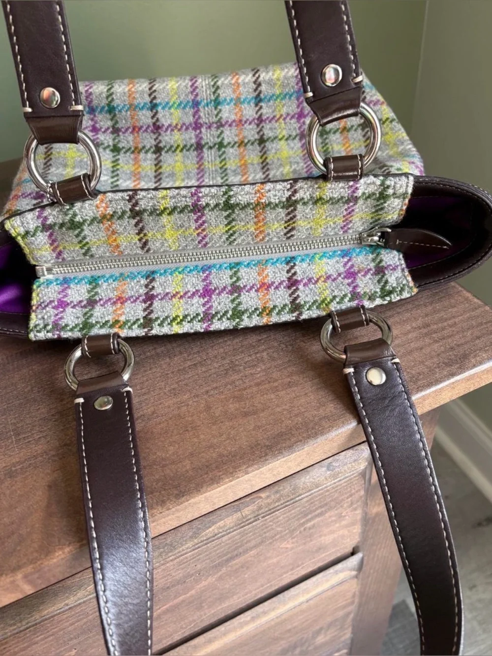 Penelope Tattersall Plaid Wool Tote Bag + Wristlet